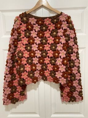 Zara Pink, Brown & Rust Floral Crochet Sweater